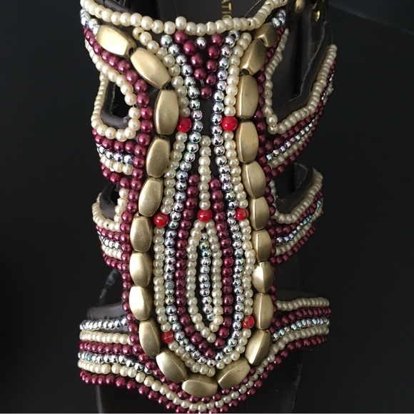 BCBGeneration Tapered Chunky Heels Sandals Brown Embellish Strap Platform 7.5B - Picture 3 of 15